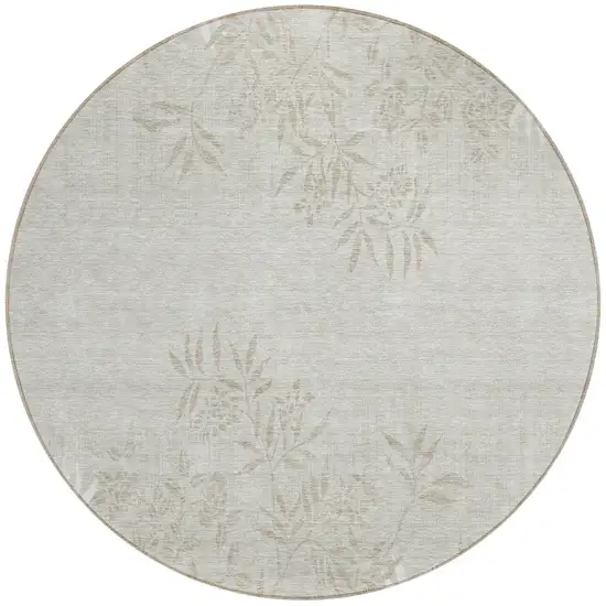 8' Beige Tan And Ivory Round Floral Washable Indoor Outdoor Area Rug Photo 5