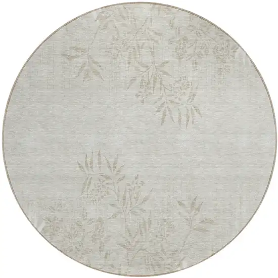 8' Beige Tan And Ivory Round Floral Washable Indoor Outdoor Area Rug Photo 2