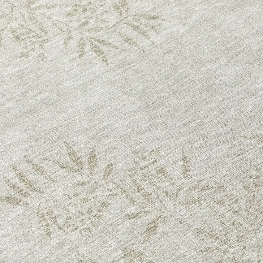 8' Beige Tan And Ivory Round Floral Washable Indoor Outdoor Area Rug Photo 8