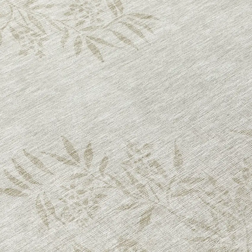 8' Beige Tan And Ivory Round Floral Washable Indoor Outdoor Area Rug Photo 8