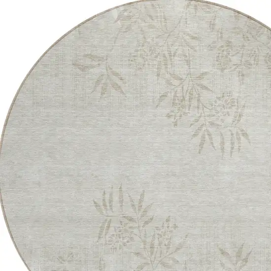 8' Beige Tan And Ivory Round Floral Washable Indoor Outdoor Area Rug Photo 4