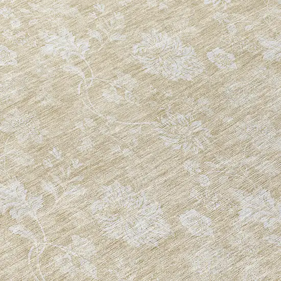 8' Beige Tan And Ivory Round Floral Washable Indoor Outdoor Area Rug Photo 8
