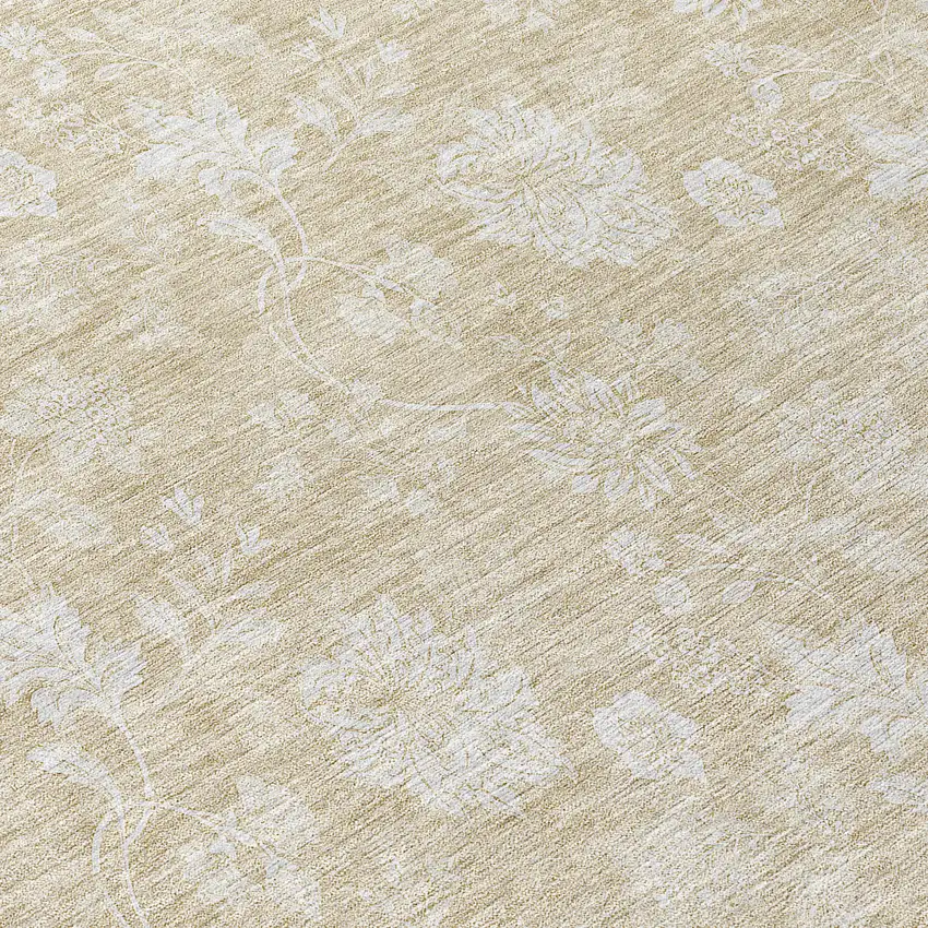8' Beige Tan And Ivory Round Floral Washable Indoor Outdoor Area Rug Photo 8