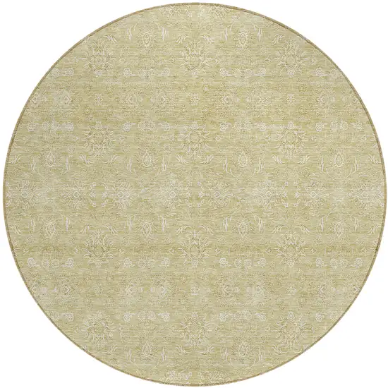 8' Beige Tan And Ivory Round Floral Washable Indoor Outdoor Area Rug Photo 1