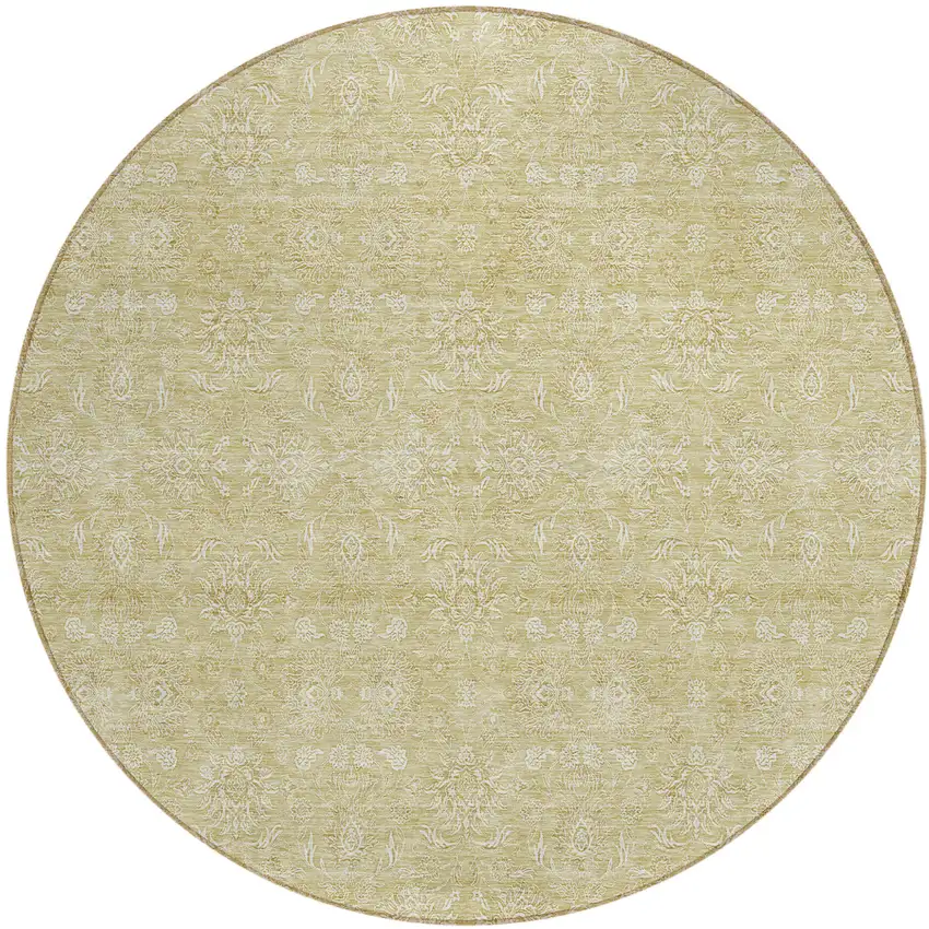 8' Beige Tan And Ivory Round Floral Washable Indoor Outdoor Area Rug Photo 1