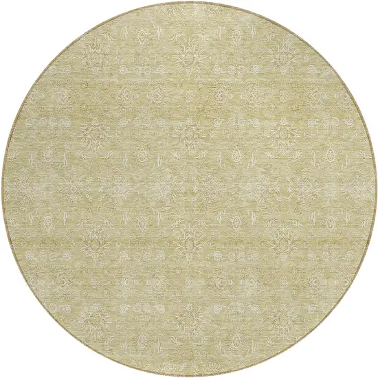 8' Beige Tan And Ivory Round Floral Washable Indoor Outdoor Area Rug Photo 1
