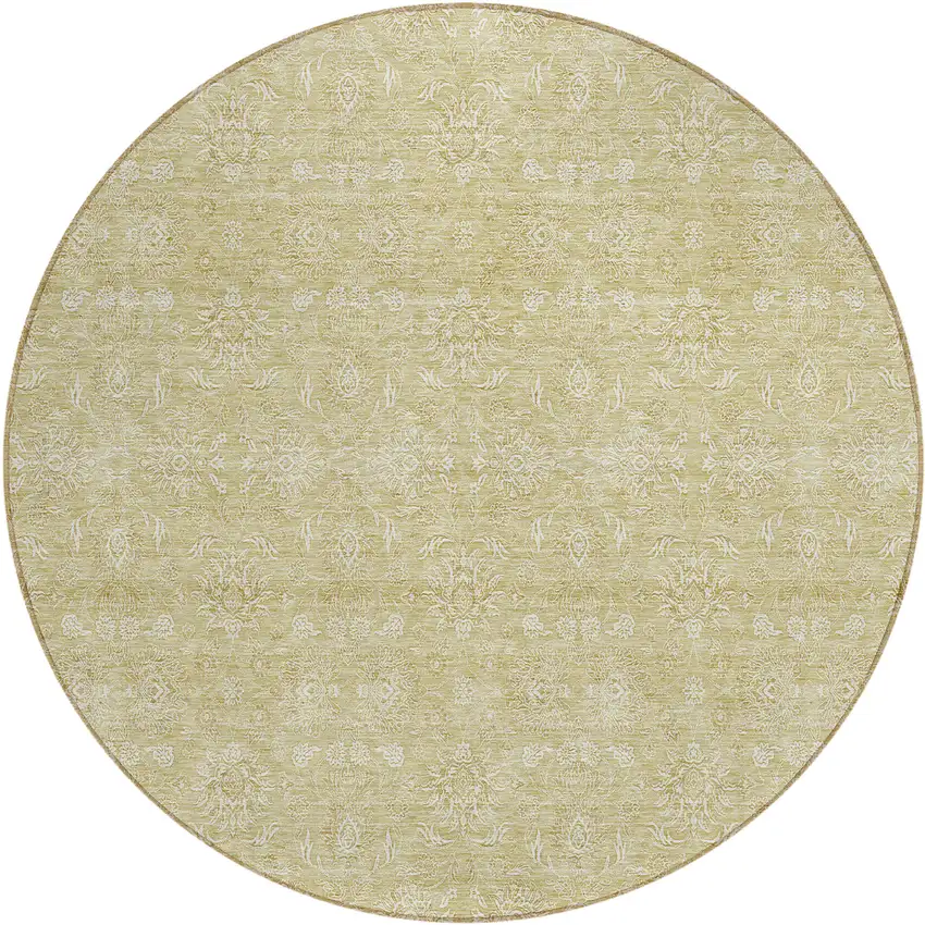 8' Beige Tan And Ivory Round Floral Washable Indoor Outdoor Area Rug Photo 1