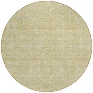 Photo of 8' Beige Tan And Ivory Round Floral Washable Indoor Outdoor Area Rug