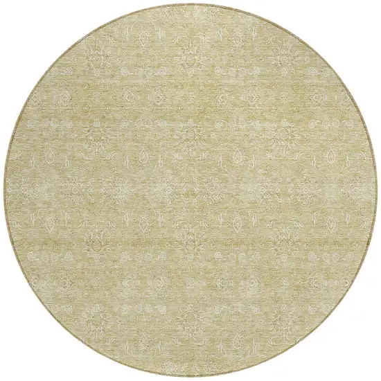 8' Beige Tan And Ivory Round Floral Washable Indoor Outdoor Area Rug Photo 5