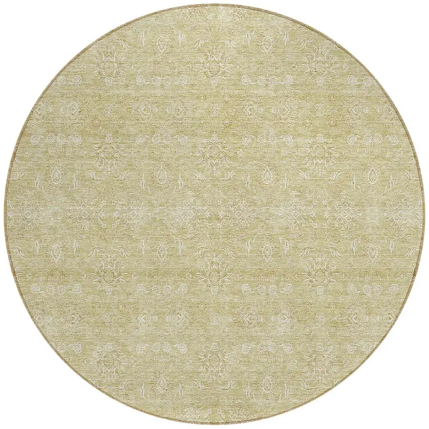 8' Beige Tan And Ivory Round Floral Washable Indoor Outdoor Area Rug Photo 5