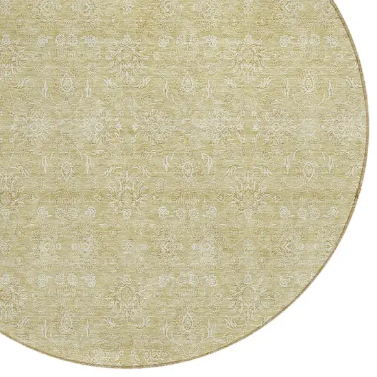 8' Beige Tan And Ivory Round Floral Washable Indoor Outdoor Area Rug Photo 4