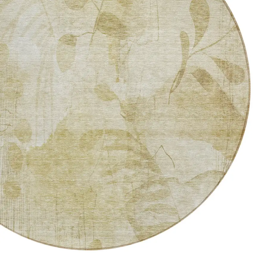 8' Beige Tan And Ivory Round Floral Washable Indoor Outdoor Area Rug Photo 4