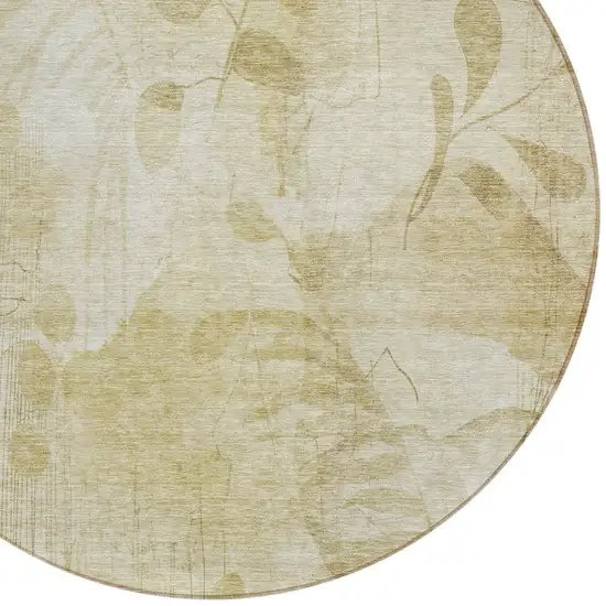 8' Beige Tan And Ivory Round Floral Washable Indoor Outdoor Area Rug Photo 4