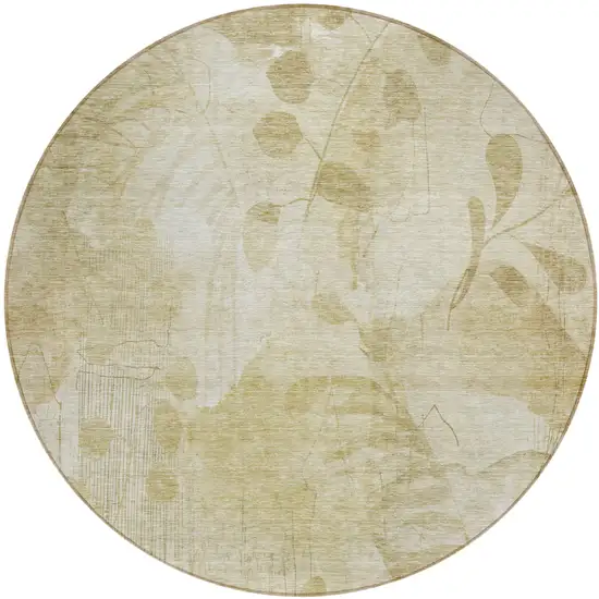 8' Beige Tan And Ivory Round Floral Washable Indoor Outdoor Area Rug Photo 2