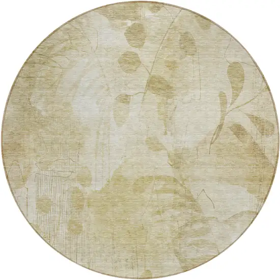 8' Beige Tan And Ivory Round Floral Washable Indoor Outdoor Area Rug Photo 2