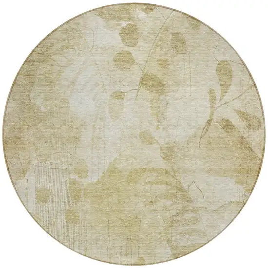 8' Beige Tan And Ivory Round Floral Washable Indoor Outdoor Area Rug Photo 5