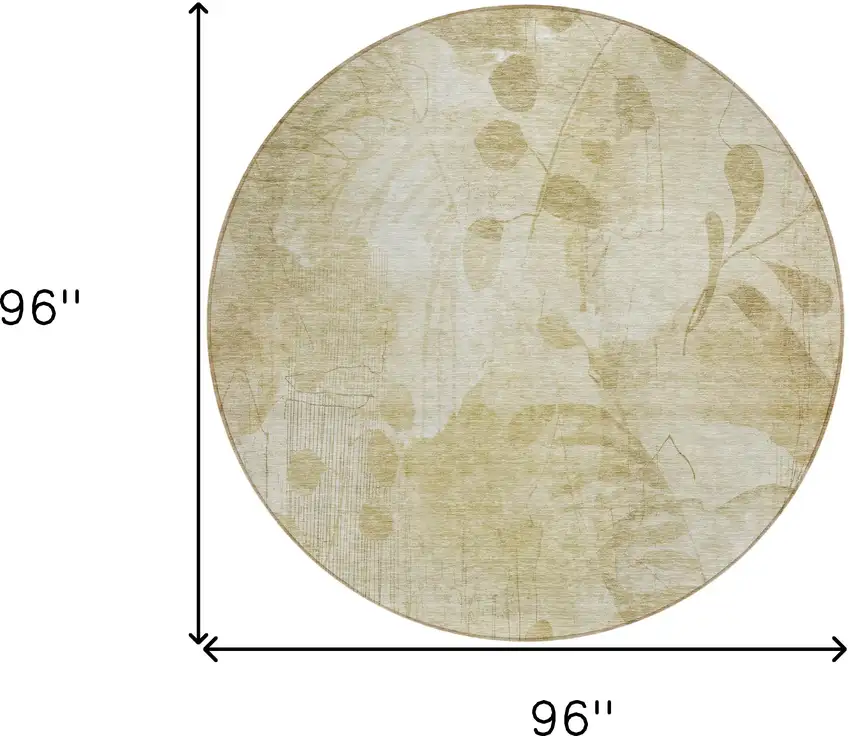 8' Beige Tan And Ivory Round Floral Washable Indoor Outdoor Area Rug Photo 3