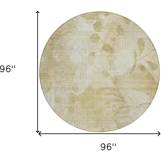 8' Beige Tan And Ivory Round Floral Washable Indoor Outdoor Area Rug Photo 3