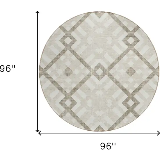 8' Beige Tan And Ivory Round Geometric Washable Indoor Outdoor Area Rug Photo 3