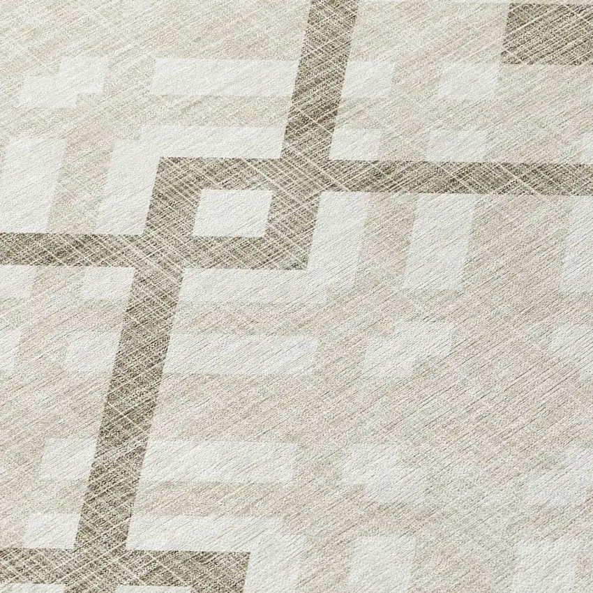 8' Beige Tan And Ivory Round Geometric Washable Indoor Outdoor Area Rug Photo 4