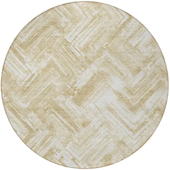 8' Beige Tan And Ivory Round Geometric Washable Indoor Outdoor Area Rug Photo 5
