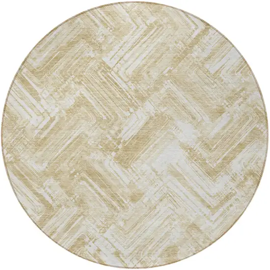 8' Beige Tan And Ivory Round Geometric Washable Indoor Outdoor Area Rug Photo 5