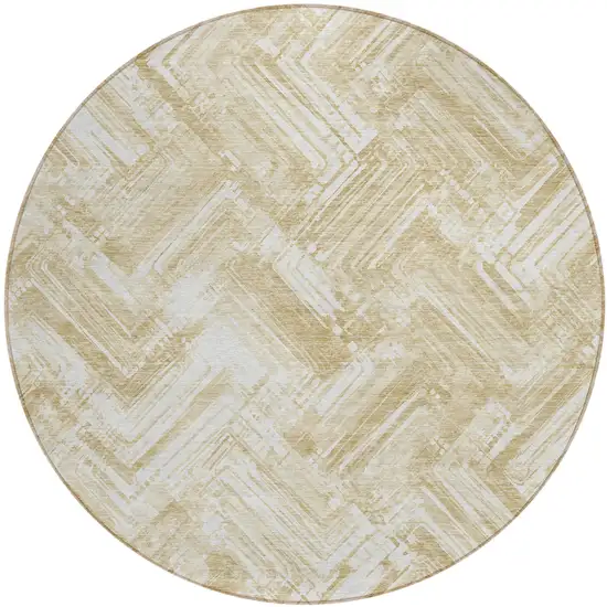 8' Beige Tan And Ivory Round Geometric Washable Indoor Outdoor Area Rug Photo 1