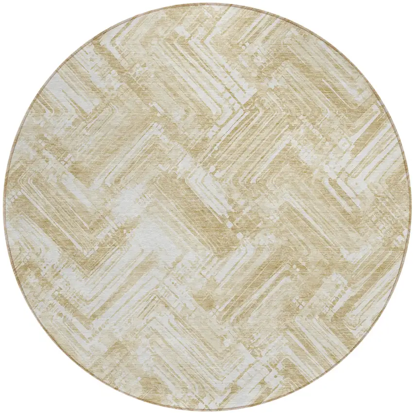 8' Beige Tan And Ivory Round Geometric Washable Indoor Outdoor Area Rug Photo 1