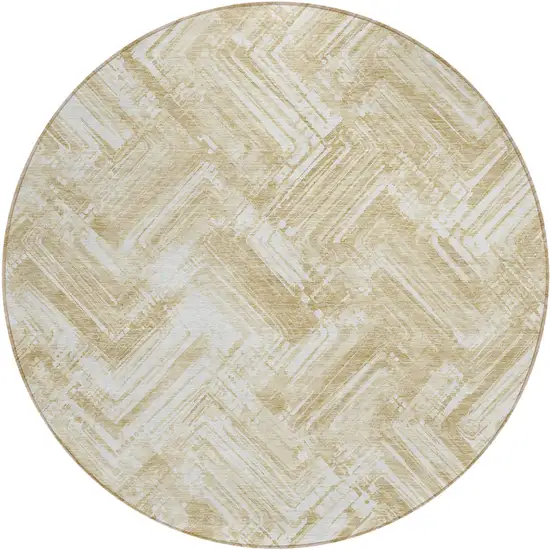 8' Beige Tan And Ivory Round Geometric Washable Indoor Outdoor Area Rug Photo 1