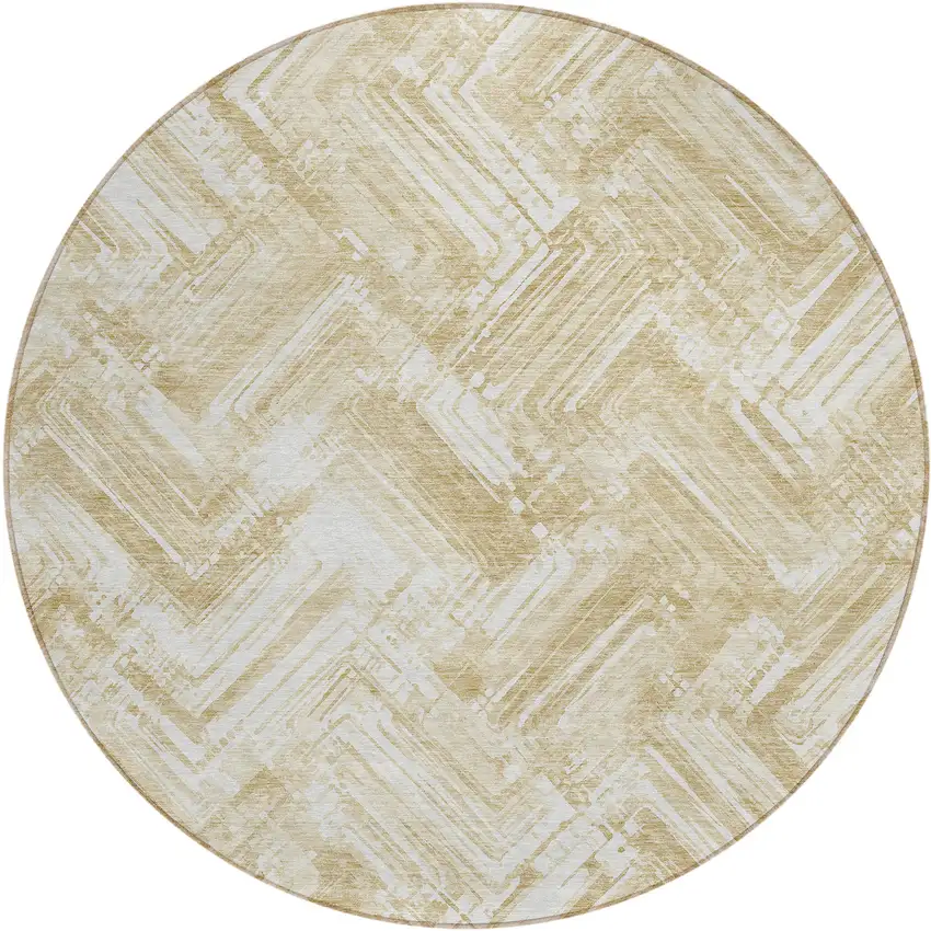8' Beige Tan And Ivory Round Geometric Washable Indoor Outdoor Area Rug Photo 1