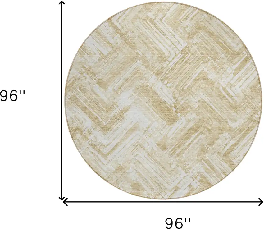 8' Beige Tan And Ivory Round Geometric Washable Indoor Outdoor Area Rug Photo 3