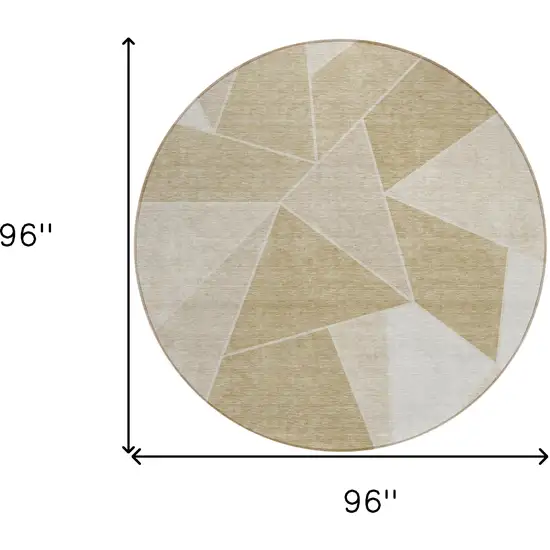 8' Beige Tan And Ivory Round Geometric Washable Indoor Outdoor Area Rug Photo 9