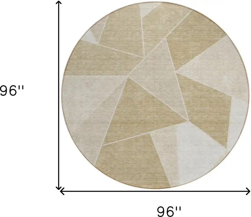 8' Beige Tan And Ivory Round Geometric Washable Indoor Outdoor Area Rug Photo 9