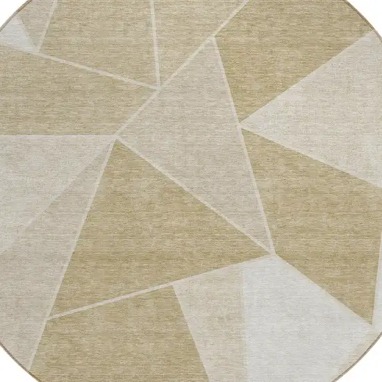 8' Beige Tan And Ivory Round Geometric Washable Indoor Outdoor Area Rug Photo 5