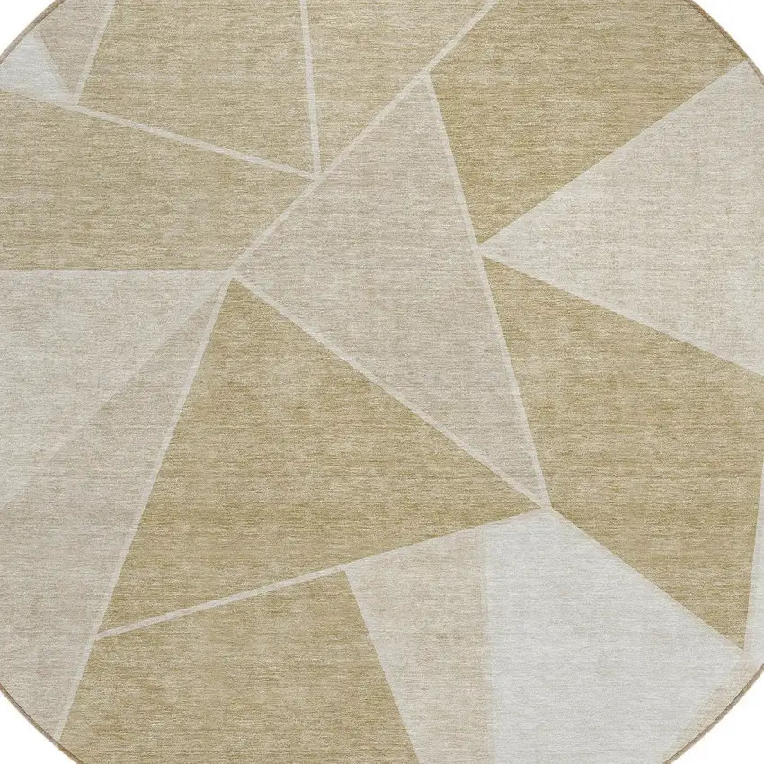8' Beige Tan And Ivory Round Geometric Washable Indoor Outdoor Area Rug Photo 5