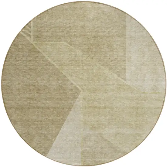 8' Beige Tan And Ivory Round Geometric Washable Indoor Outdoor Area Rug Photo 2