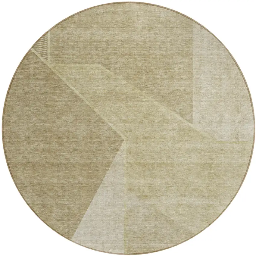 8' Beige Tan And Ivory Round Geometric Washable Indoor Outdoor Area Rug Photo 2