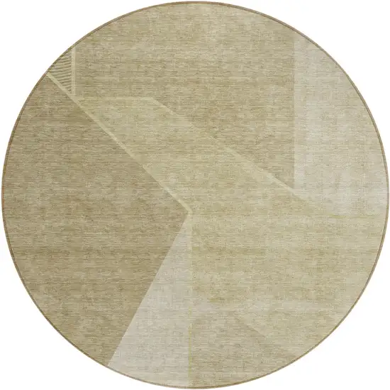 8' Beige Tan And Ivory Round Geometric Washable Indoor Outdoor Area Rug Photo 2
