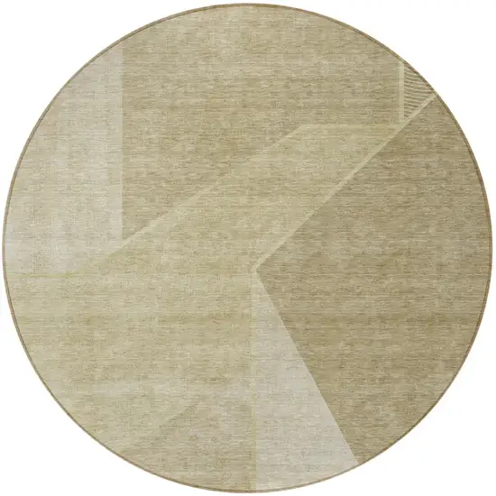 8' Beige Tan And Ivory Round Geometric Washable Indoor Outdoor Area Rug Photo 4