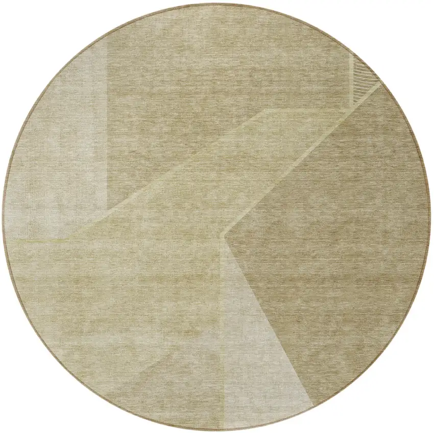8' Beige Tan And Ivory Round Geometric Washable Indoor Outdoor Area Rug Photo 4