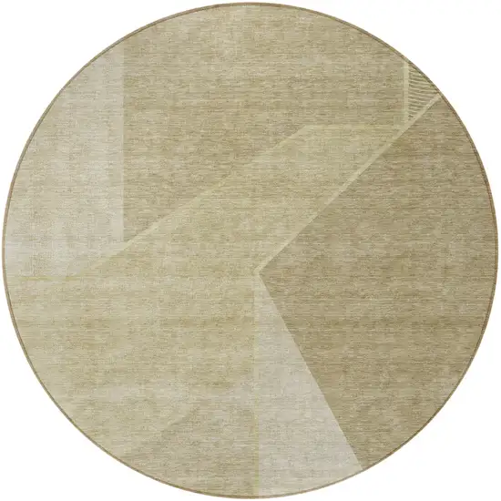 8' Beige Tan And Ivory Round Geometric Washable Indoor Outdoor Area Rug Photo 4