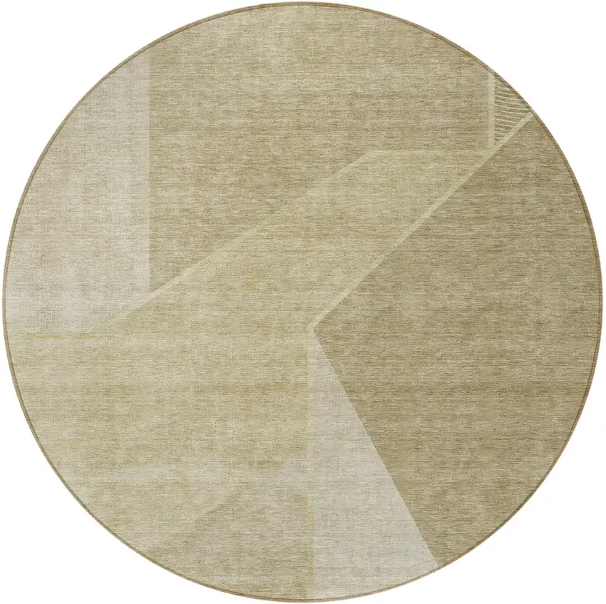 8' Beige Tan And Ivory Round Geometric Washable Indoor Outdoor Area Rug Photo 4