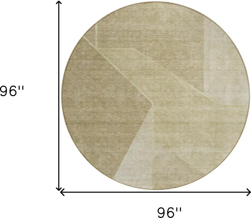 8' Beige Tan And Ivory Round Geometric Washable Indoor Outdoor Area Rug Photo 3