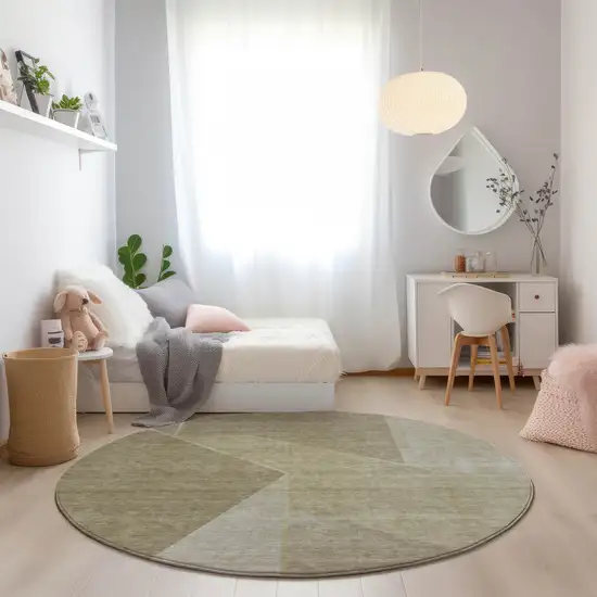 8' Beige Tan And Ivory Round Geometric Washable Indoor Outdoor Area Rug Photo 6