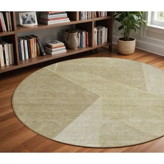 8' Beige Tan And Ivory Round Geometric Washable Indoor Outdoor Area Rug Photo 8