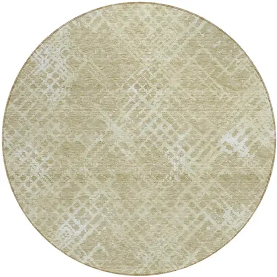 8' Beige Tan And Ivory Round Geometric Washable Indoor Outdoor Area Rug Photo 2