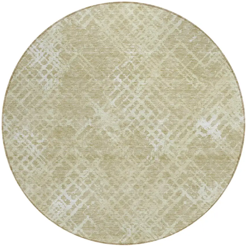 8' Beige Tan And Ivory Round Geometric Washable Indoor Outdoor Area Rug Photo 2