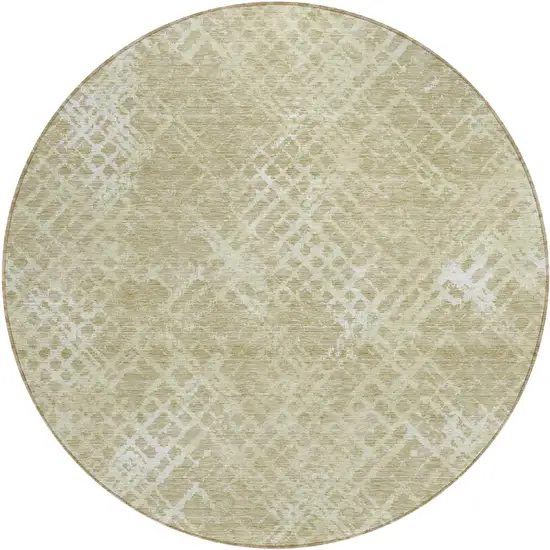 8' Beige Tan And Ivory Round Geometric Washable Indoor Outdoor Area Rug Photo 2