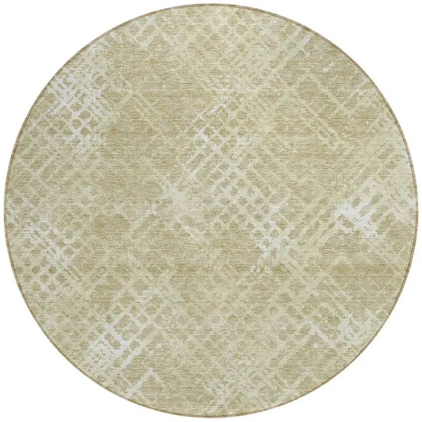 8' Beige Tan And Ivory Round Geometric Washable Indoor Outdoor Area Rug Photo 6