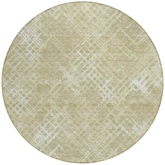 8' Beige Tan And Ivory Round Geometric Washable Indoor Outdoor Area Rug Photo 6